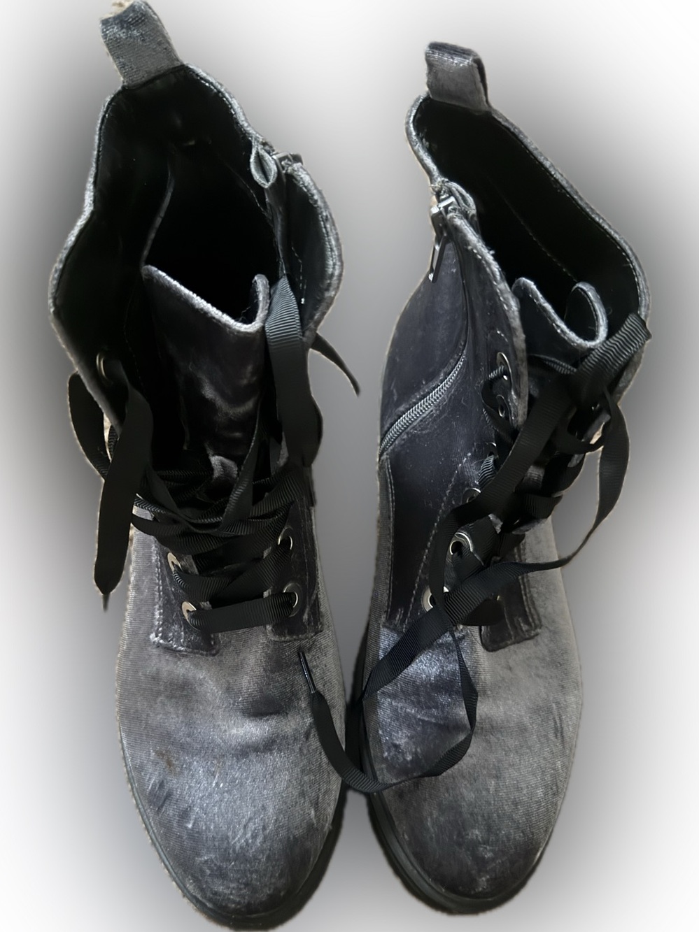 Mossimo Supply Co. Gray Velvet Lace-Up Combat Boots